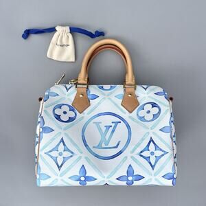 Louis Vuitton Monogram Tiles By The Pool Speedy 25 Bandolier Lagoon Blue